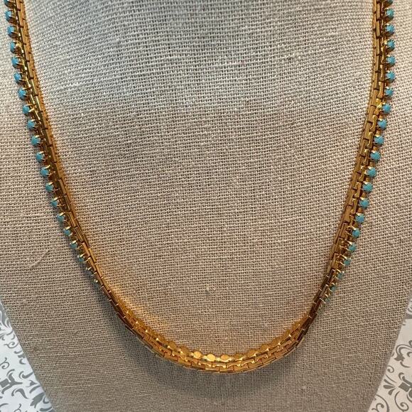 Turquoise Stone Goldtone Choker Necklace Vintage - Picture 4 of 8